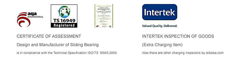 JINTAI bearing certificates,include certificate of assessment design and manufacturer of sliidng bearing;inerttek inspection of goods in compliance with the technical specification ISO/TS.